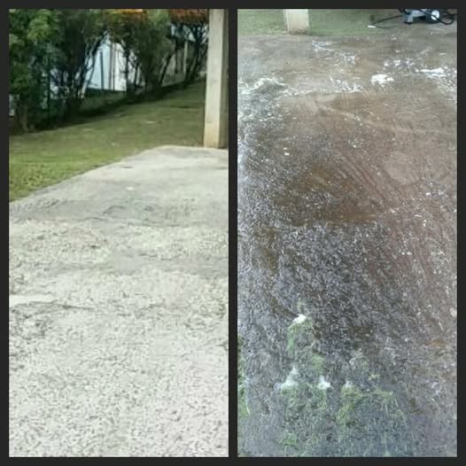 Pressure-washed concrete before and after