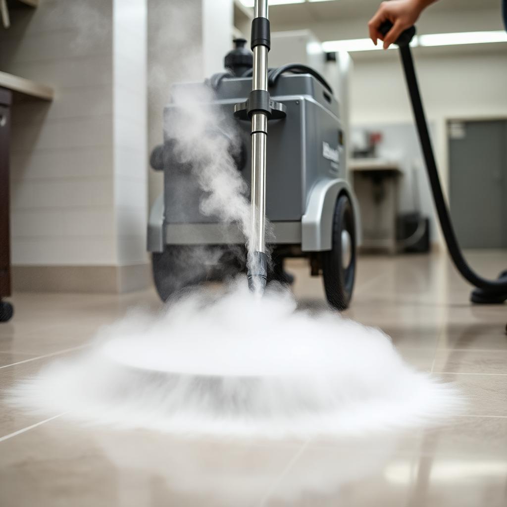 Industrial steam cleaning machine in use