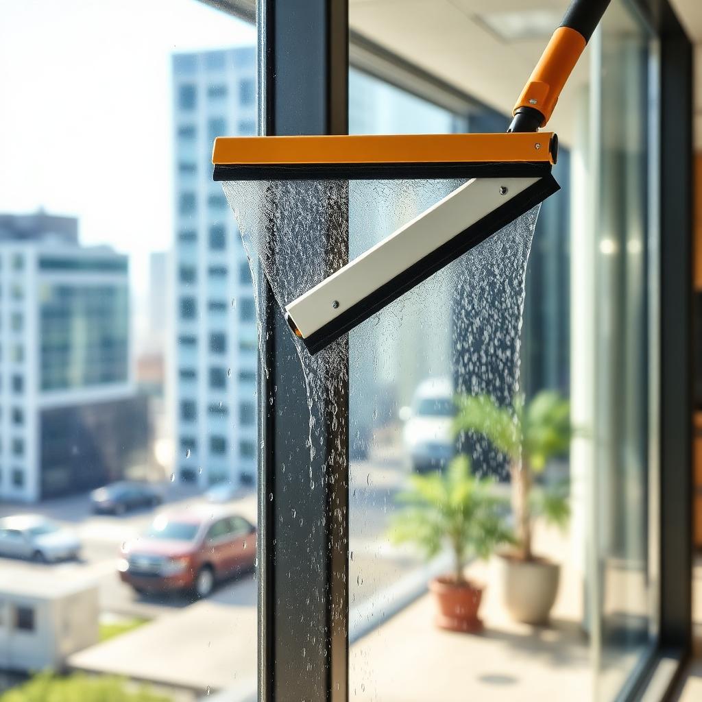 Squeegee cleaning a high-rise window